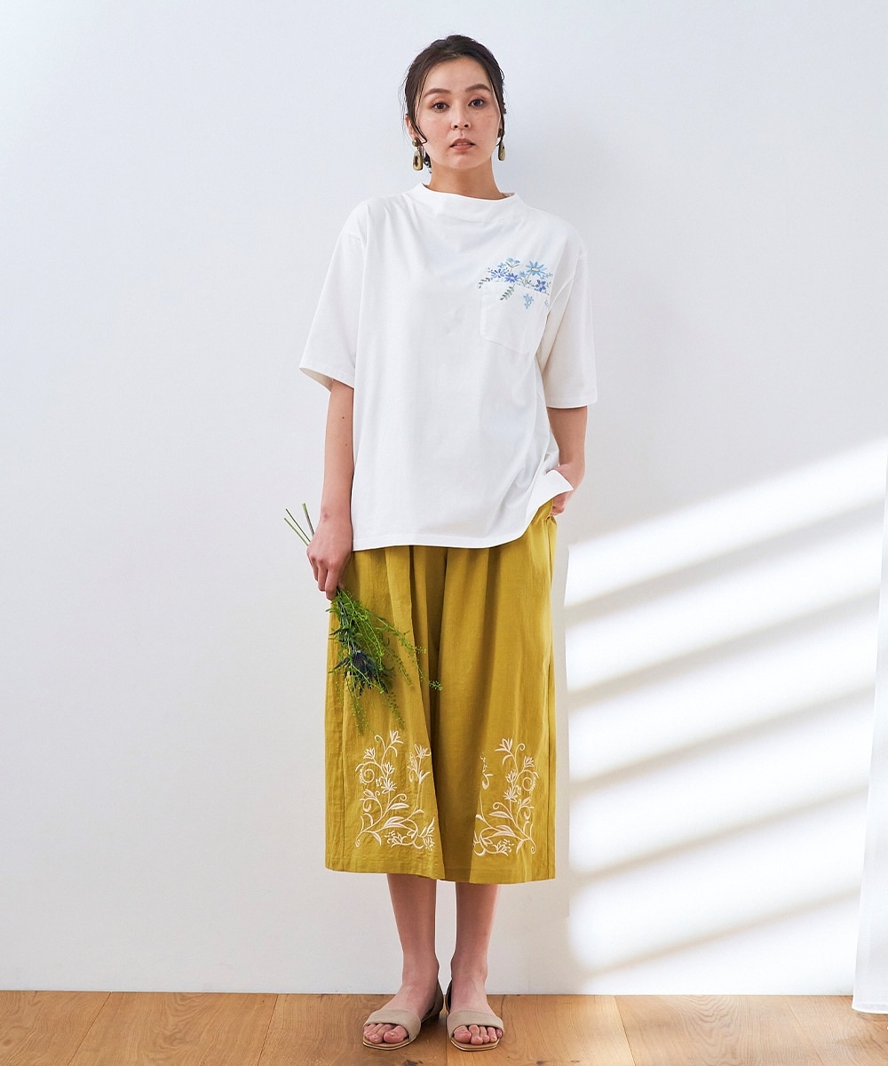 綿100％ 裾刺しゅう入ガウチョパンツ 通販【ニッセン】