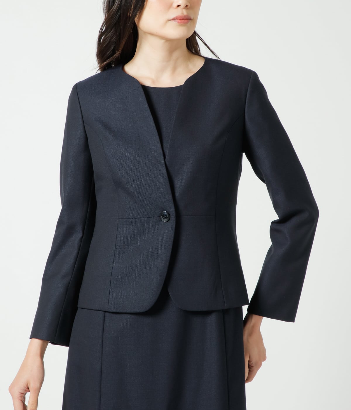 ウールシルクピンドット ノーカラージャケット(71112401-2024