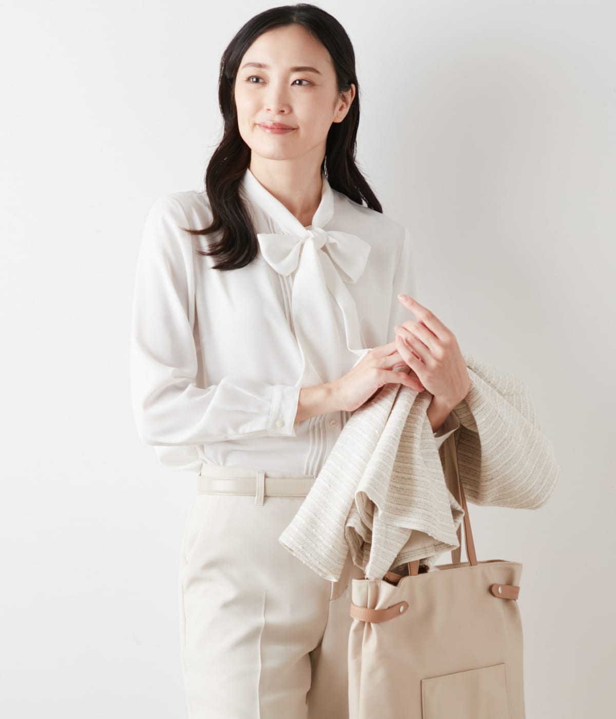 マットサテン ピンタックボウタイブラウス(51625114-2025