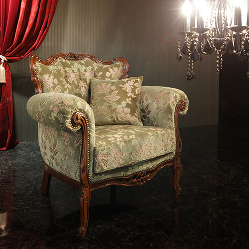 希少 オールド カリモク 金華山 1人掛けソファー 花柄 ベロア