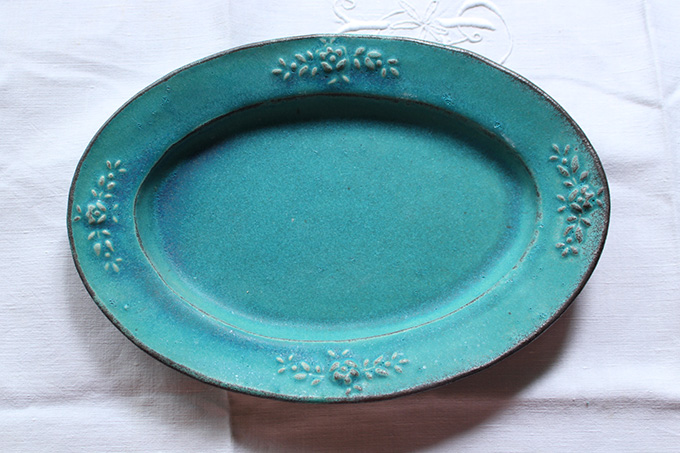 益子焼・シャビーターコイズオーバル/楕円皿 わかさま陶芸 若林健吾
