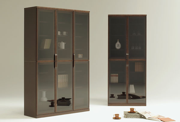 スモークガラス扉書棚・幅80・120【書斎家具通販】