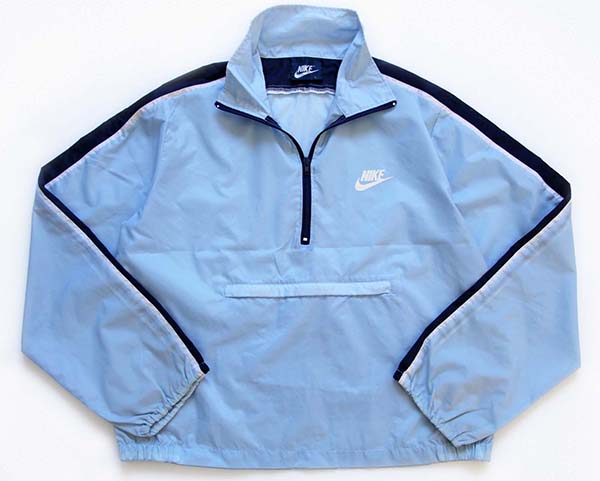 80s NIKEナイキ プルオーバー ナイロンジャケット 水色×紺 L