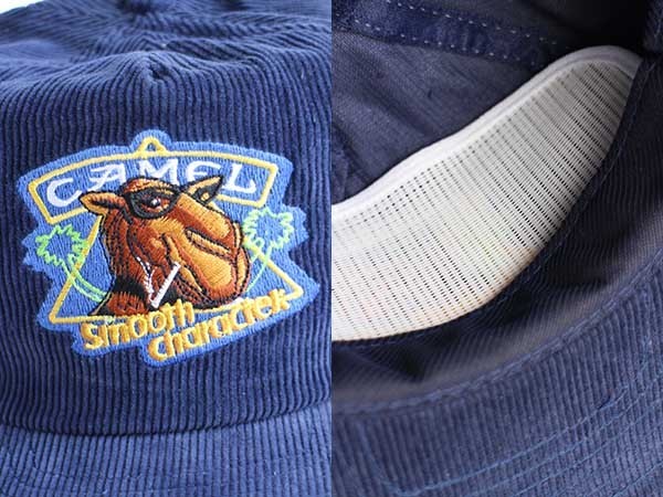 デッドストック☆80s CAMEL キャメル 刺繍 コーデュロイキャップ 紺