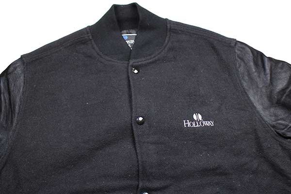 90s USA製 HOLLOWAY ロゴ刺繍 中綿入り メルトン ウール 袖革