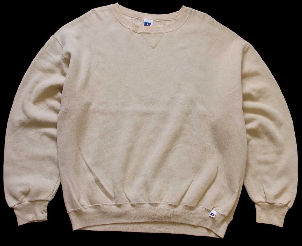 90s メキシコ製 RUSSELLラッセル 無地 前V スウェット カーキ L