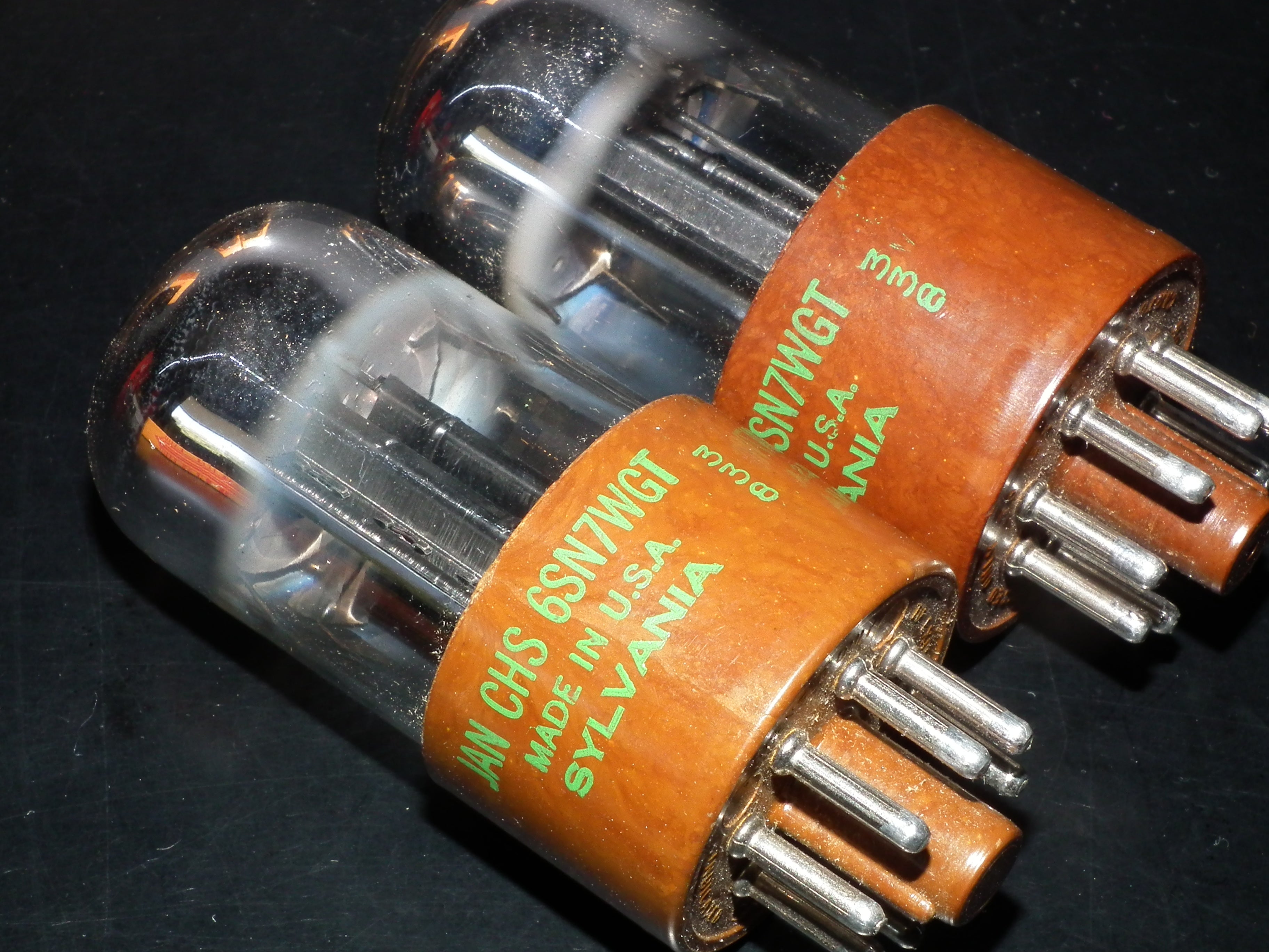 Matched Pair RARE 6SN7WGT Sylvania NOS Chrome Tops RARE Brown base