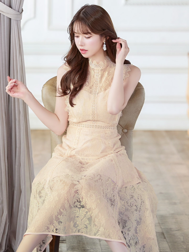 XS-Lサイズあり【ERUKEI エルケイ】フラワーレース/ Aライン/ ミモレ丈