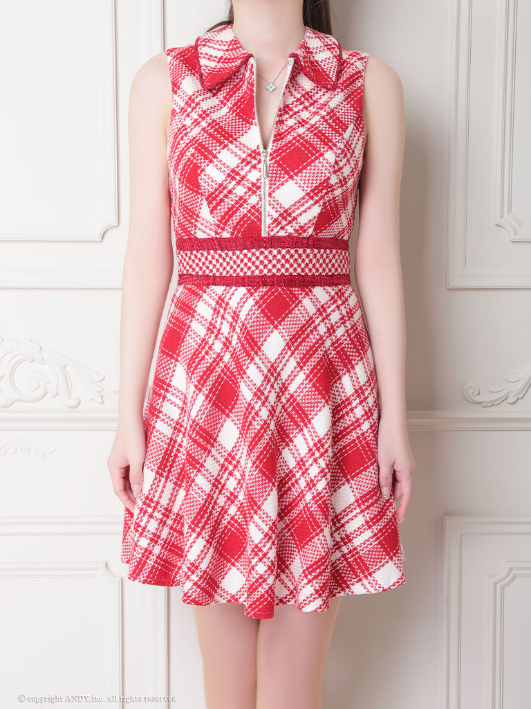 XSサイズあり 【an /アン】フロントジップ/ チェック/ ツイード/ 襟