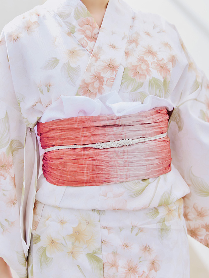 即日発送！】クリームイエロー×オレンジ紫陽花浴衣【浴衣3点セット