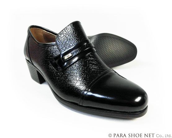 CROSSING 本革 5cmヒールアップ スリッポン ビジネスシューズ 黒