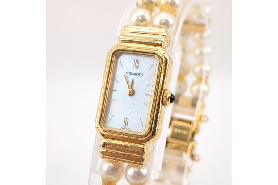 ミキモト 552-1455 クオーツ レディース 腕時計 シェル文字盤 真珠×GP