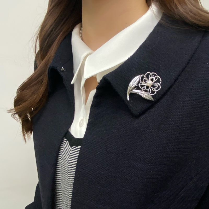 アコヤ真珠 パールブローチ 6-6.5mm ホワイト シルバー製 SV925 花 銀