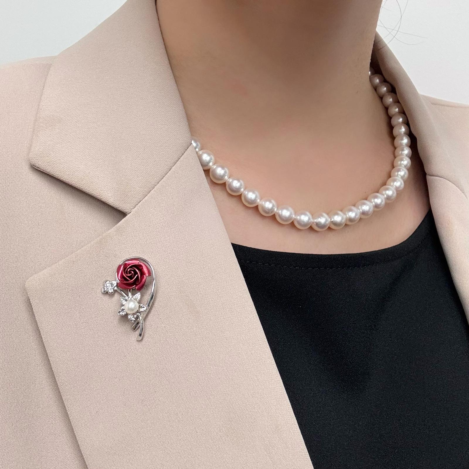 パールブローチ 薔薇 アコヤ本真珠 ベビーパール ピンブローチ