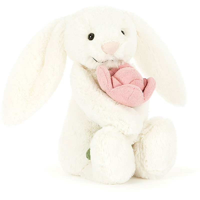 Jellycat Bashful Cream Bunny with Rose | plushpaws.co.uk