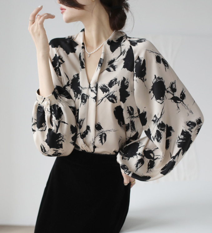 大人の着映え。エレガント花柄長袖ブラウス☆ - 大きいサイズの韓国