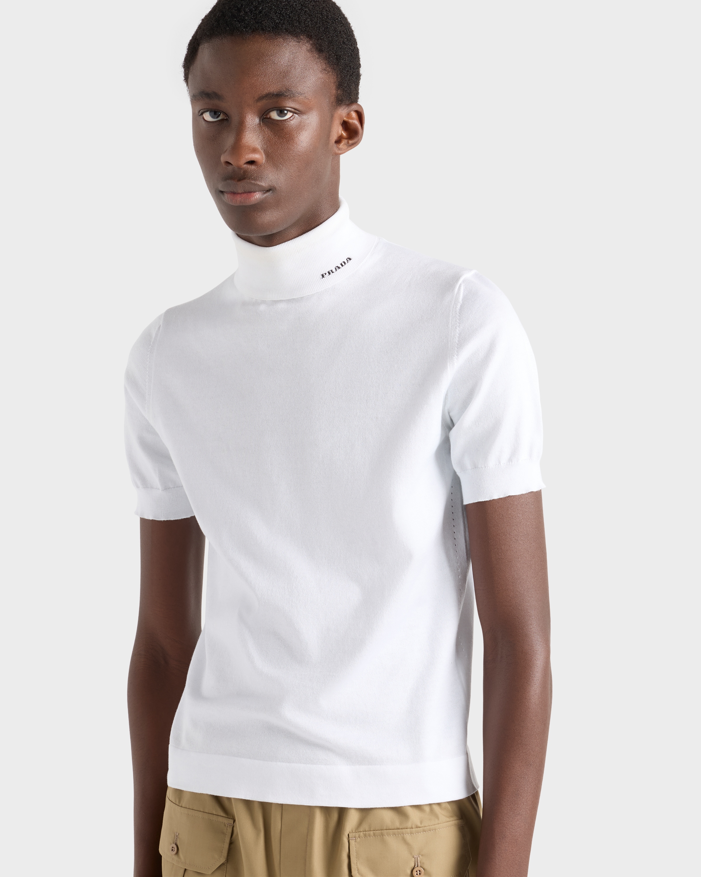 ホワイト コットン タートルネック セーター | PRADA