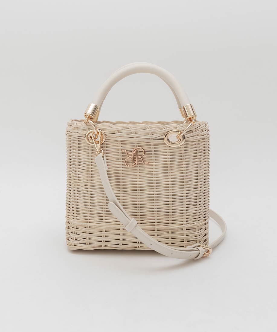 RANDA ランダ 2WAY ラタンスクエアハンドバッグ かごバッグ ホワイト