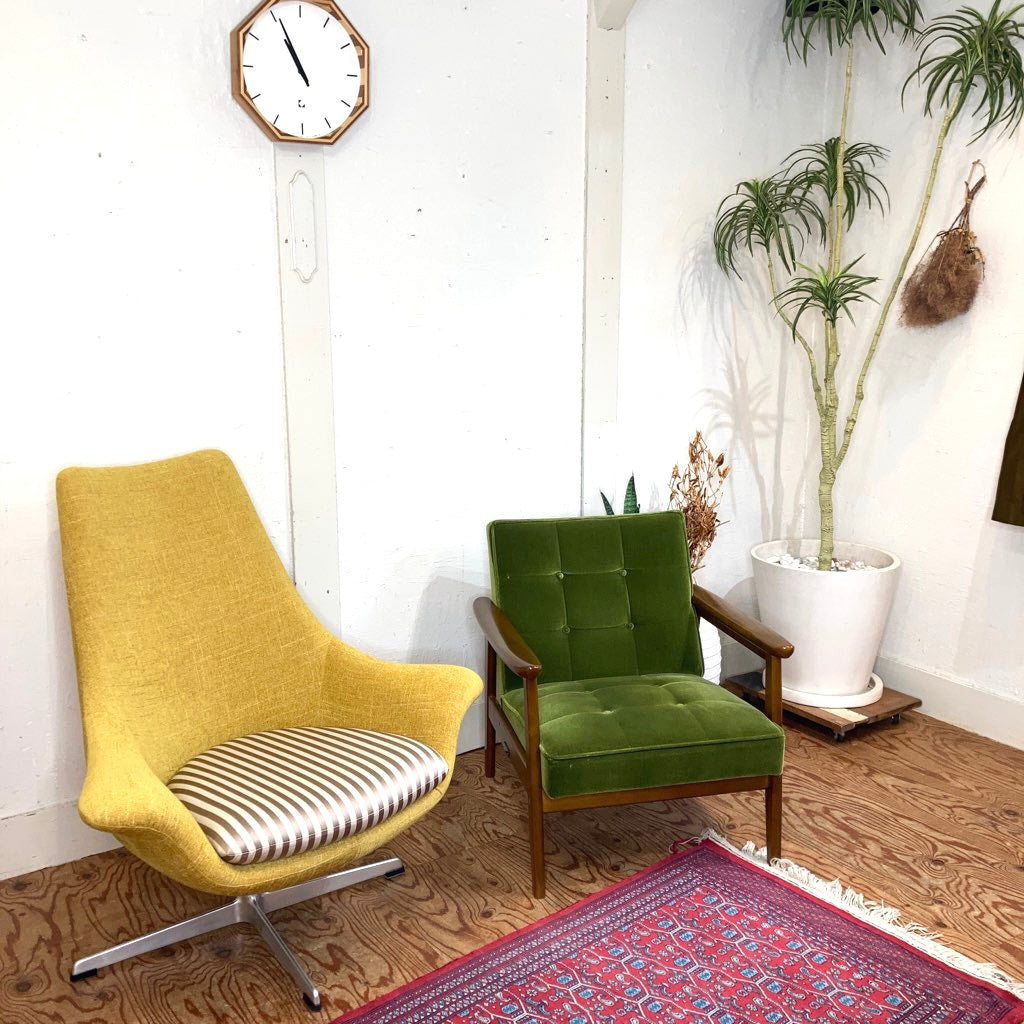 昭和レトロ オールド カリモク グリーン モケット コーナーソファ②