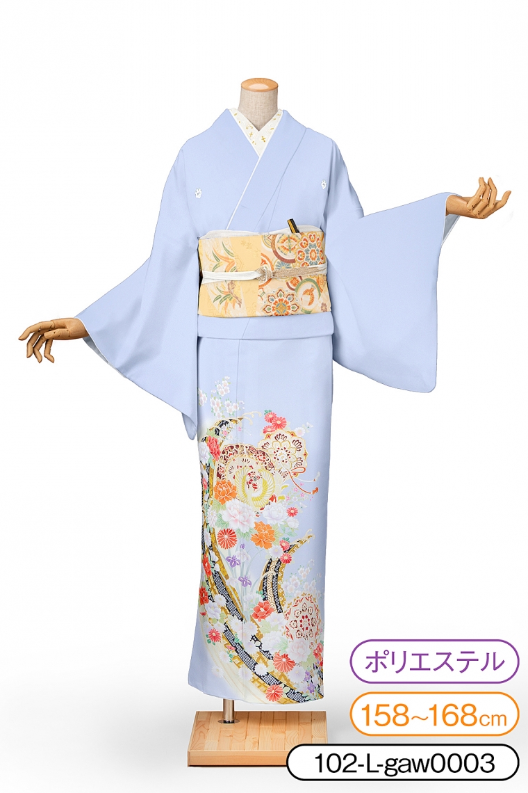 色留袖レンタル 色留袖Lサイズ 波涛に鏡裏 水色 五つ紋：五三桐｜着物