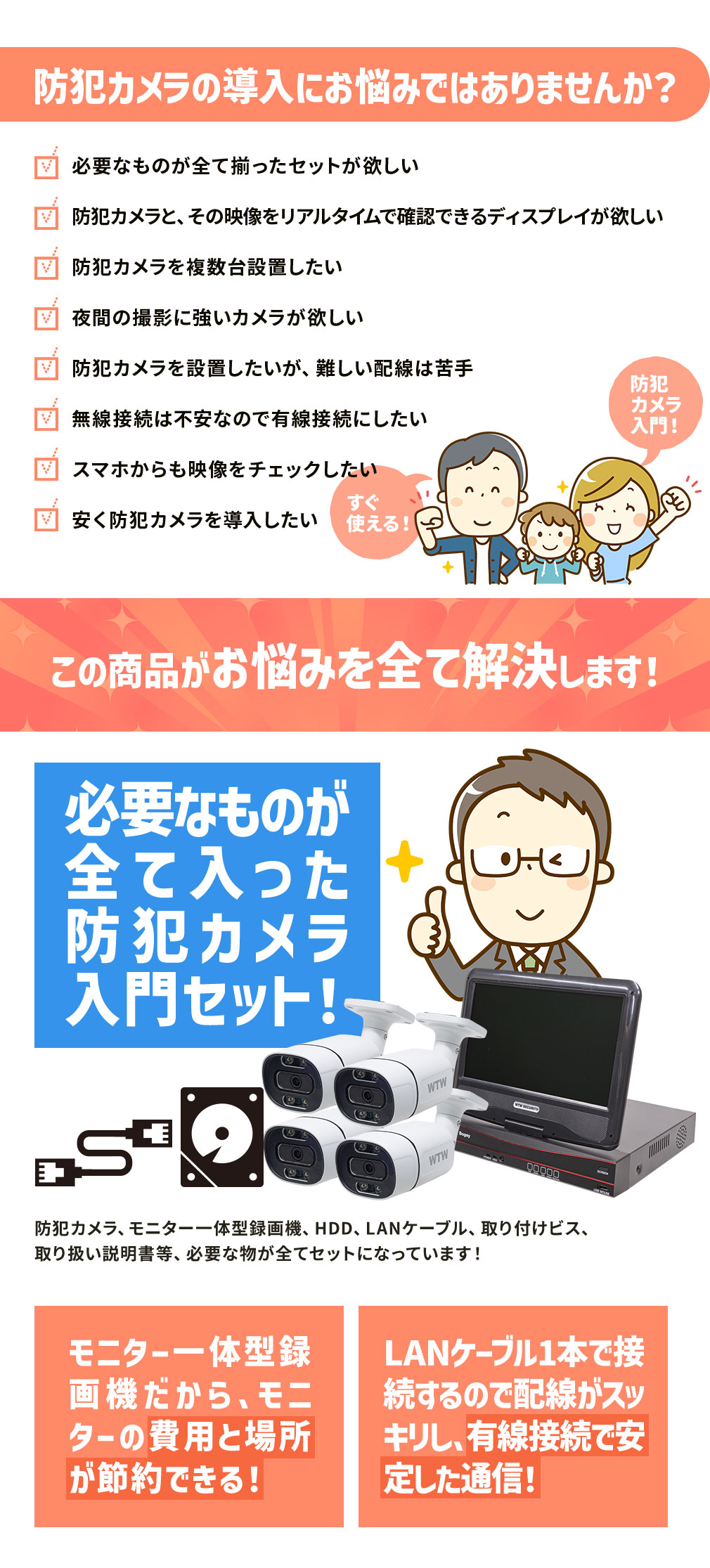 WTW 塚本無線 防犯カメラ 屋外 poe 工事不要 家庭用 2台 セット 1TB