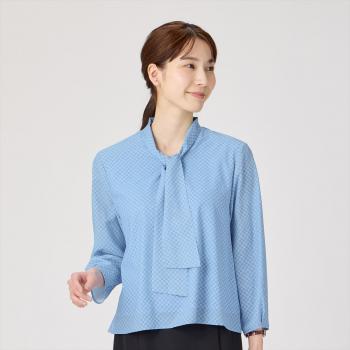プリントボウタイブラウス 長袖 レディース(M ブルー): 東京シャツ公式