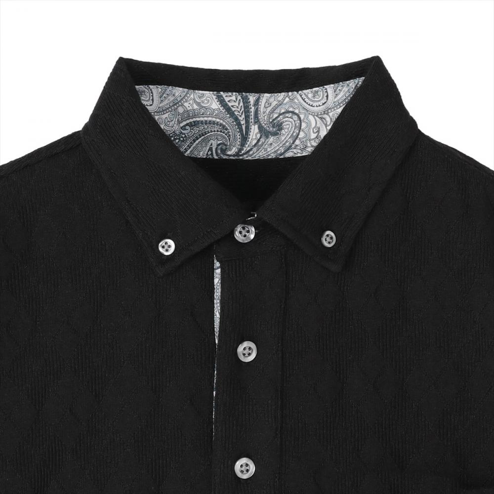 デザインポロシャツ ボタンダウン 半袖 メンズ(S ブラック): 東京