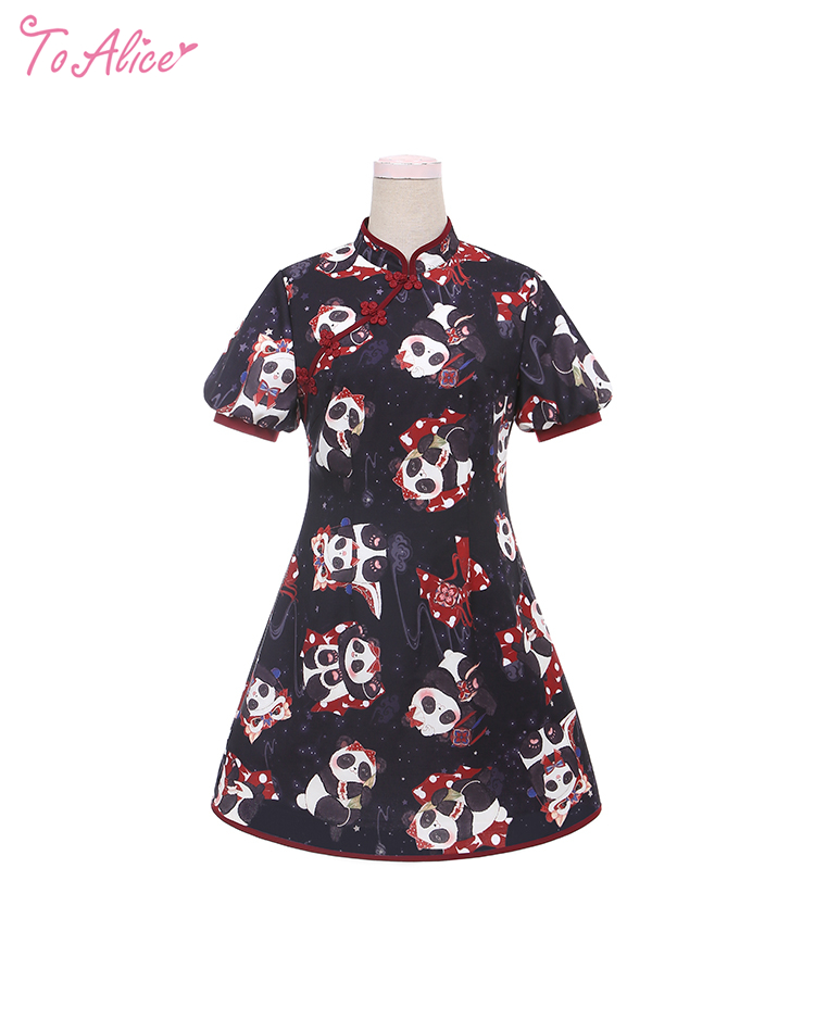 ToAlice】C5334お祝いパンダパフ袖チャイナワンピース【50％OFF】 - To