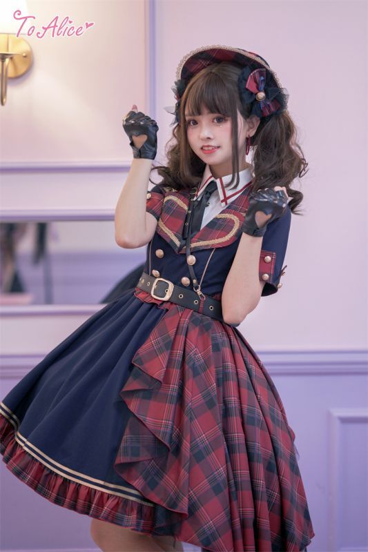 ToAlice】L774タータンチェック切り替えロックワンピース - To Alice