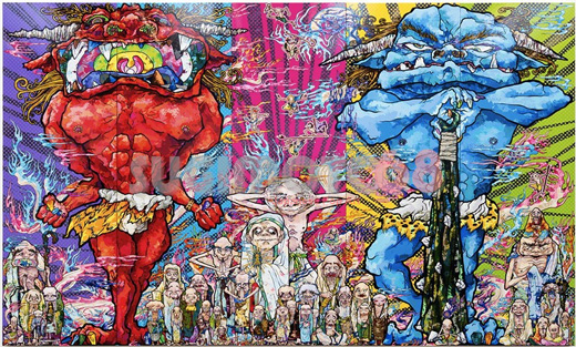 赤鬼と青鬼と48の羅漢Red Demon and Blue Demon with 48 Arhats|村上隆