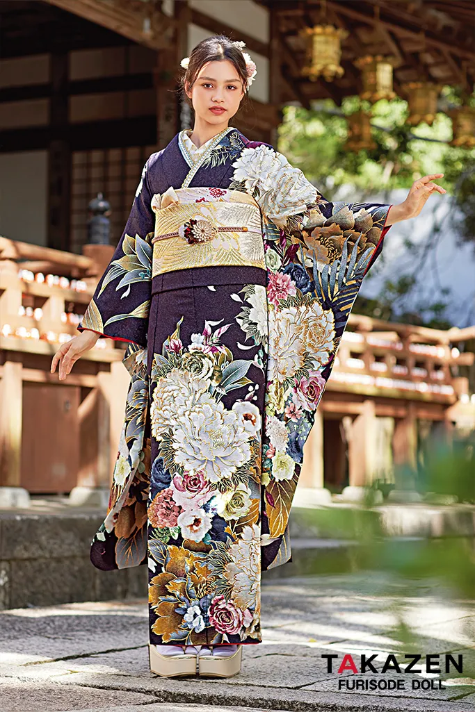 正統派古典 紫 牡丹柄/大柄 假屋崎省吾デザイン 豪華 華やか【通販可