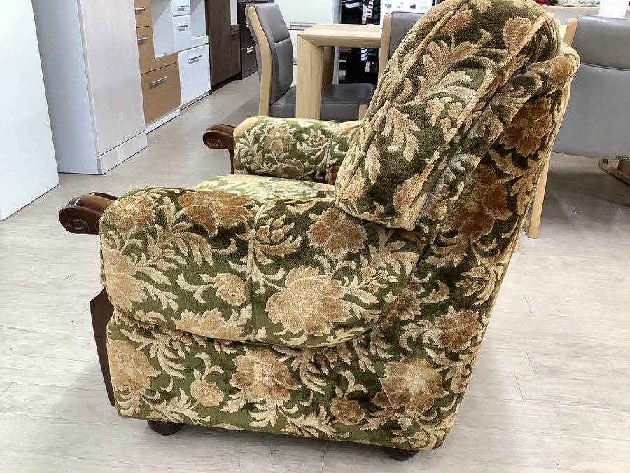 希少 オールド カリモク 金華山 1人掛けソファー 花柄 ベロア