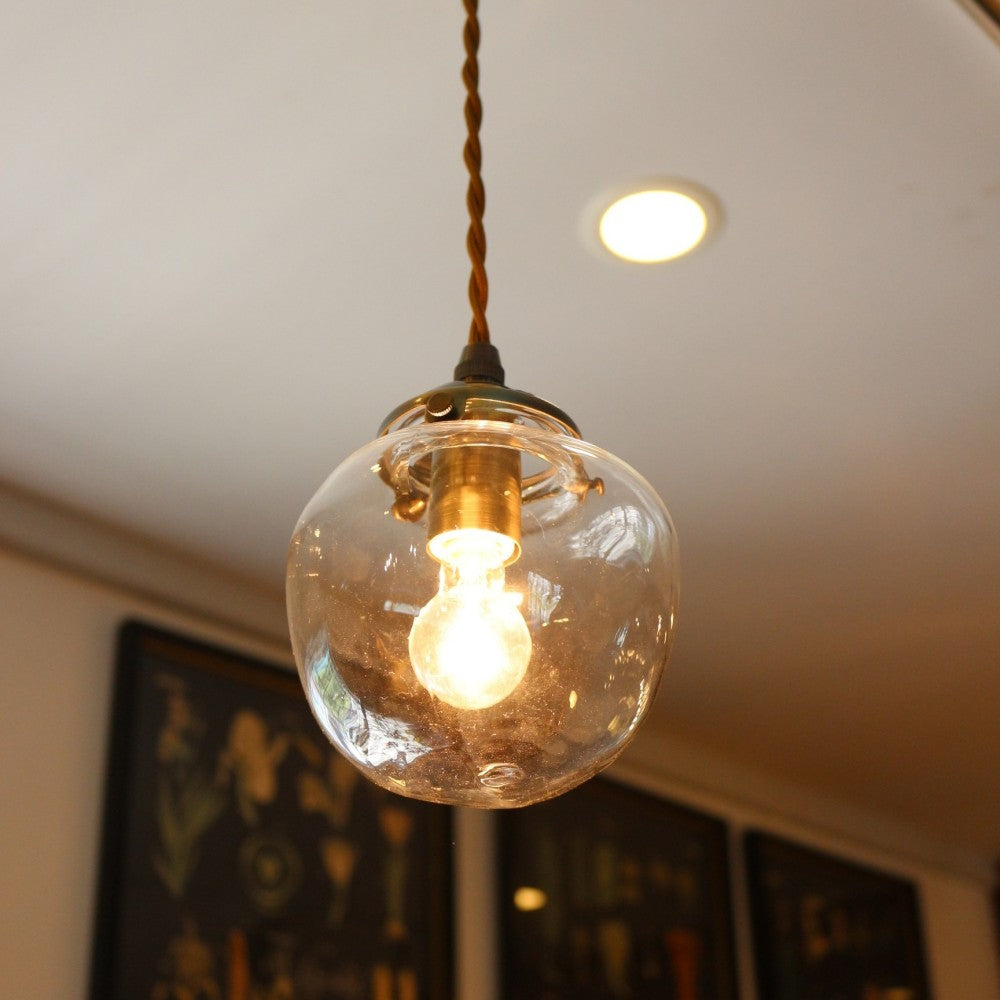 リンゴ型のガラスシェード♪ ペンダントランプ（クリア）セット【灯具A