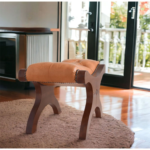 アンティーク調 チェスターフィールド調 オットマンスツール（キャメル