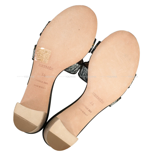 HERMES エルメス サンダル オアジス レオパード 黒 (ブラック) トワル