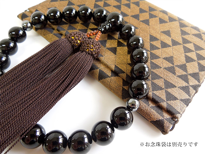 ブラックオニキス四分玉片手数珠焦茶二五房二天ヘマタイト入 お数珠の