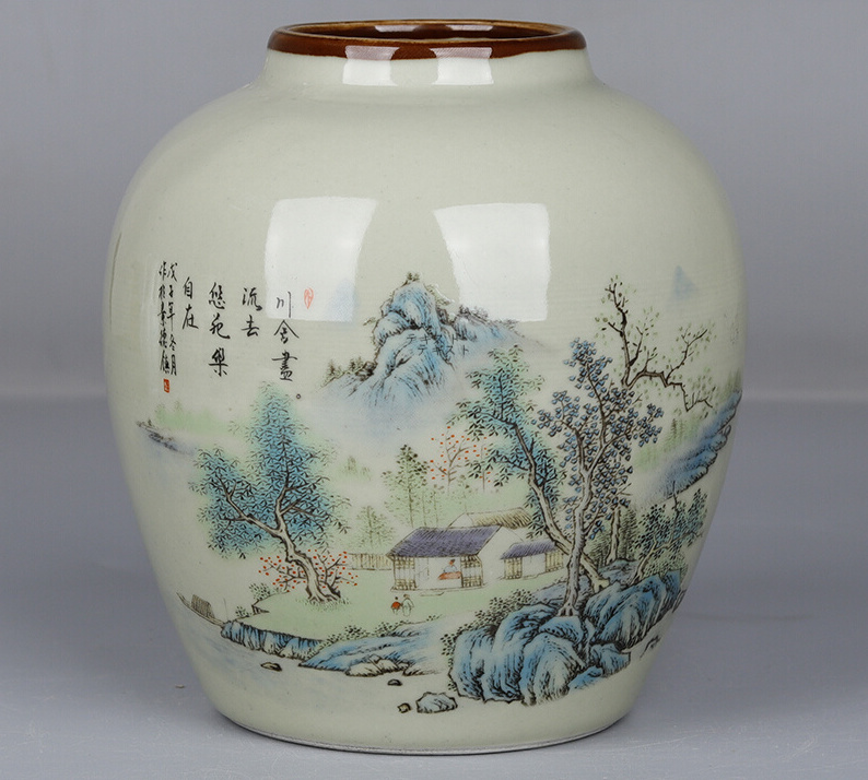 清 光緒帝代 粉彩磁器 山水画 壺 景徳鎮 中国陶器｜輸入マート