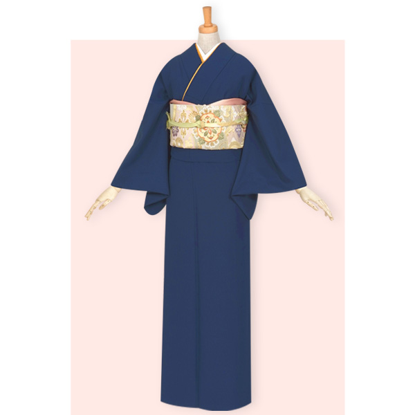 訪問着：H335 色無地 紺☆(宅)| 訪問着レンタル │ 京都着物レンタル夢館