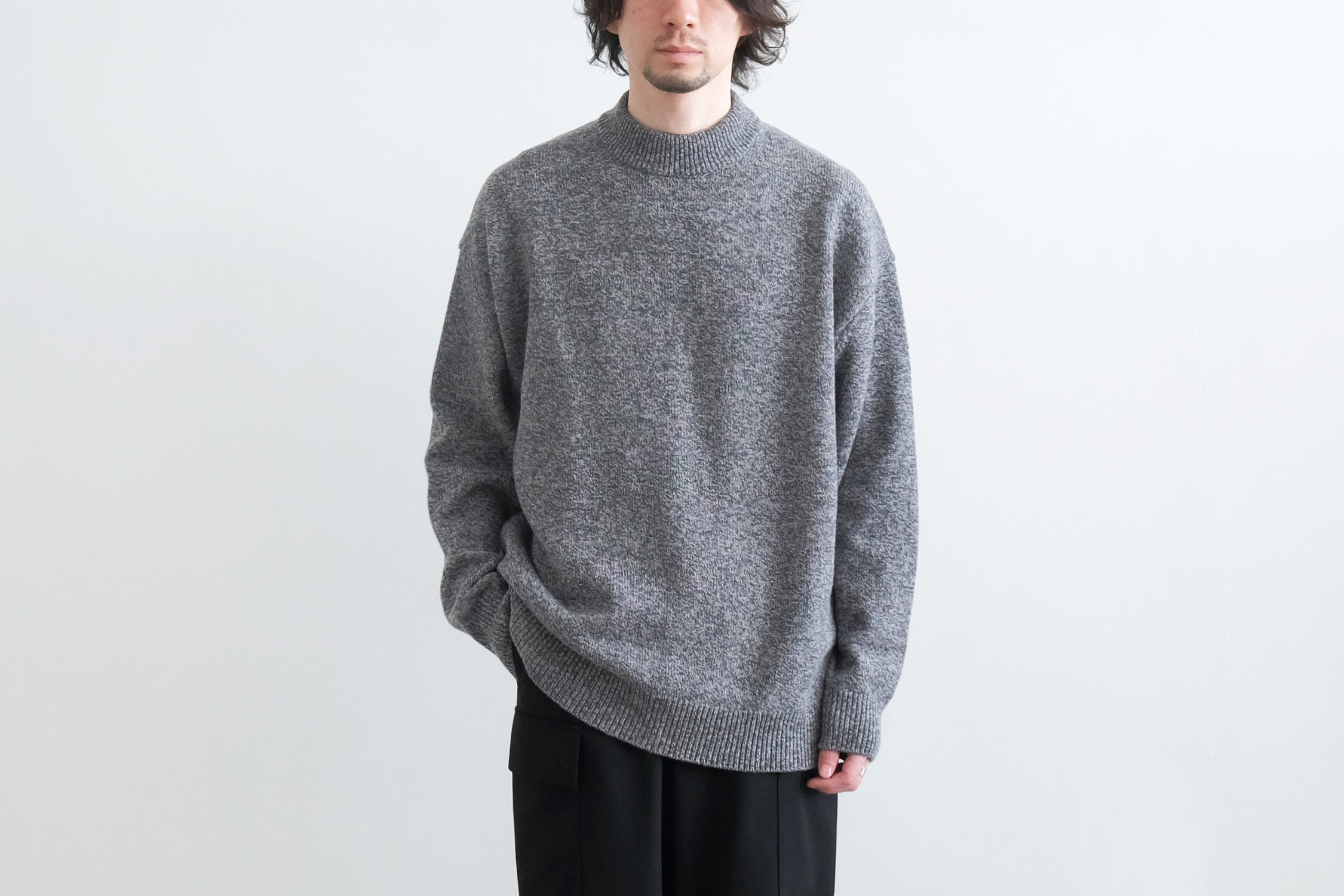 WOOL MOULINE MOCKNECK SWEATER - WUNDER