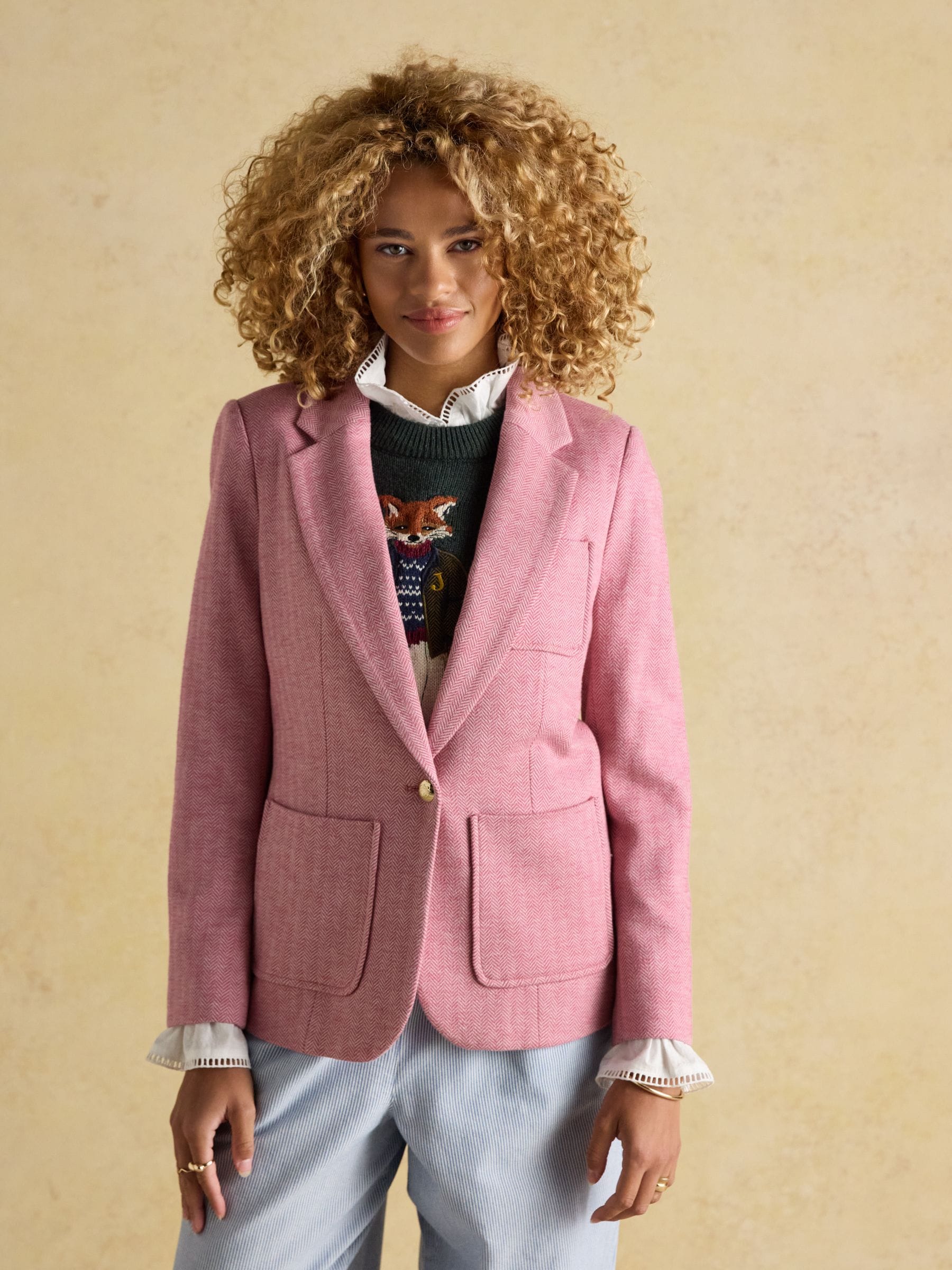 Buy Joules Albury Pink Herringbone Jersey Tweed Blazer from Next USA