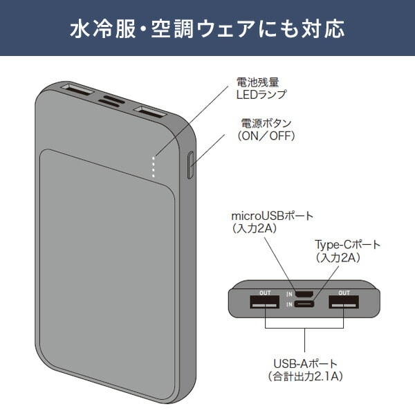 モバイルバッテリー 5000mAh (ダイレクトクール/カゼフィット対応