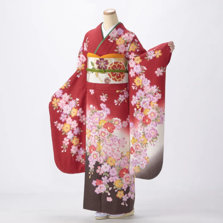 f8024025】【赤・ワイン系】振袖 販売 フルセット Sサイズ 【新品