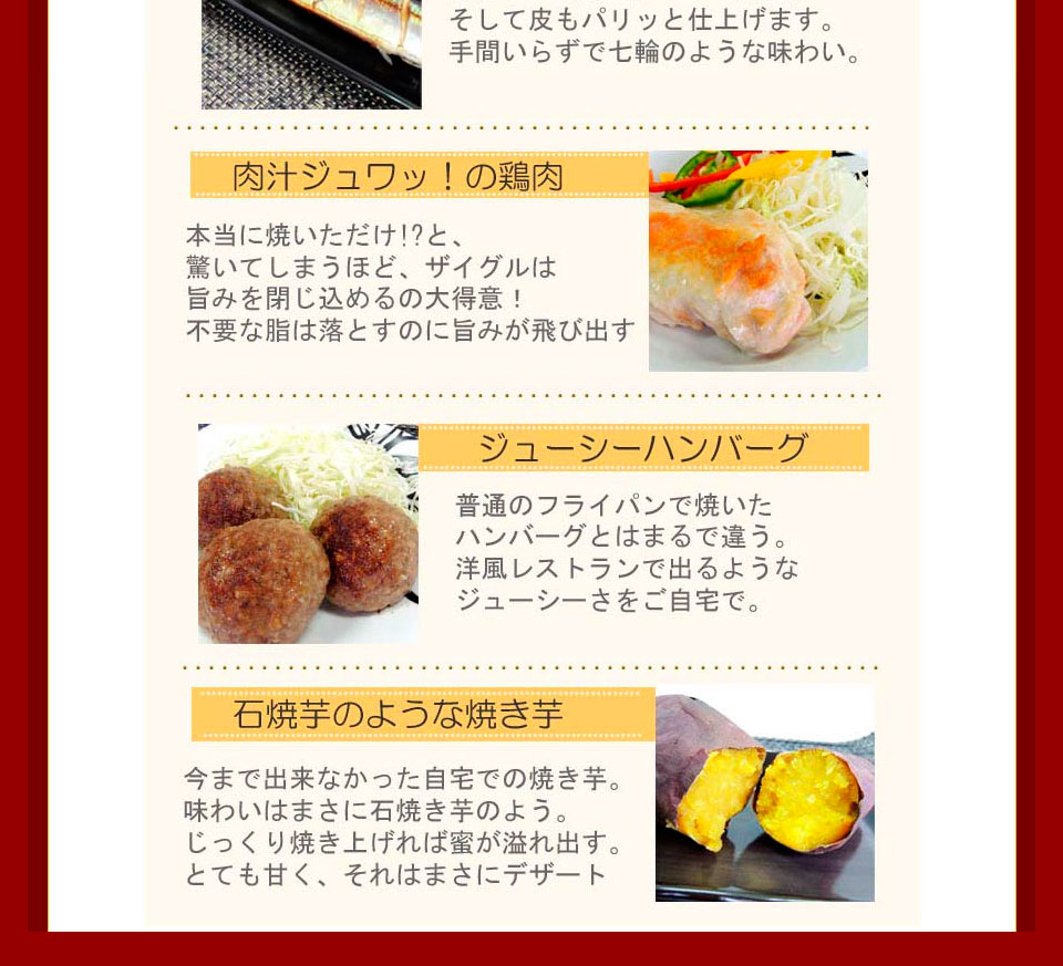 ZAIGLE 赤外線ロースターレッド 取扱説明書、レシピ付き