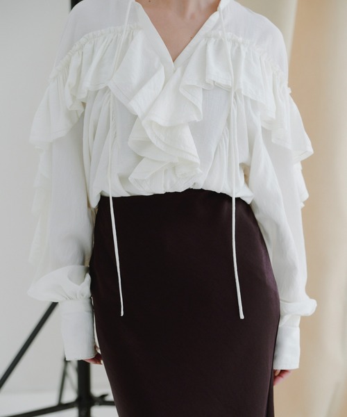 anuans（アニュアンス） ブラウス シャツ リンクルラッフルブラウス