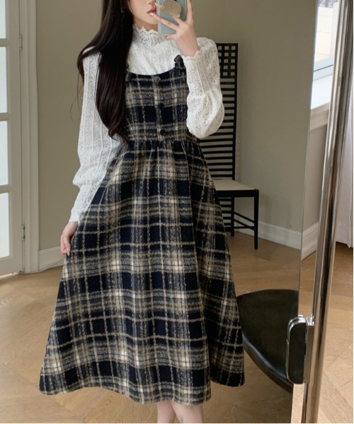 gossip!ロサンゼルス ワンピース Y2K チェック柄スイッチングロング