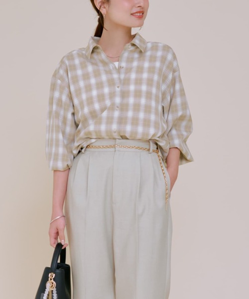 ブラウス シャツ 2wayカシュクールチェックシャツ 「低身長・小柄女性