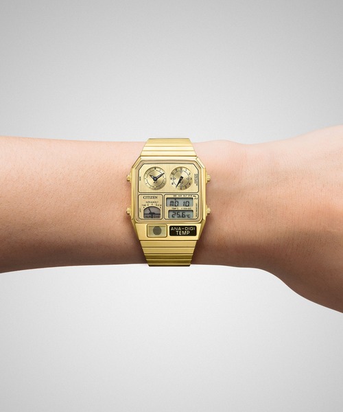 RECORD LABEL 腕時計 レコードレーベル メタリック アナデジテンプ