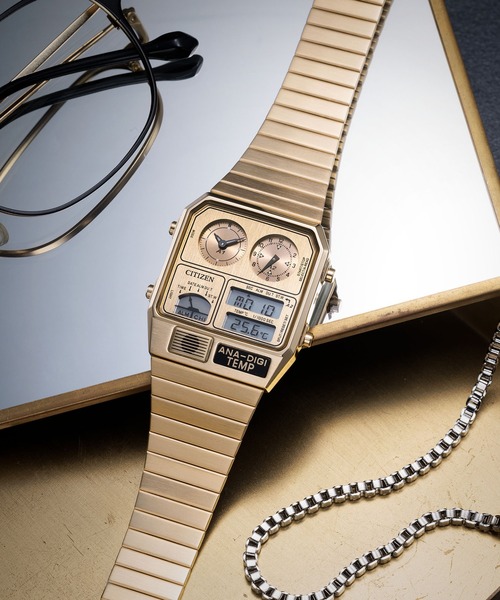 RECORD LABEL 腕時計 レコードレーベル メタリック アナデジテンプ