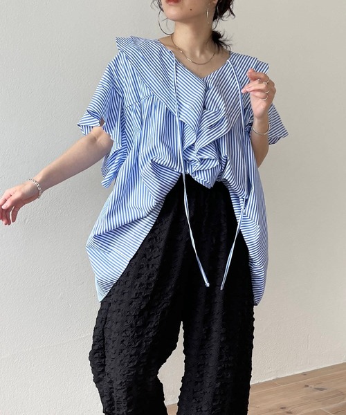 wee9s（ウィークス） ブラウス シャツ big collar frill half blouse