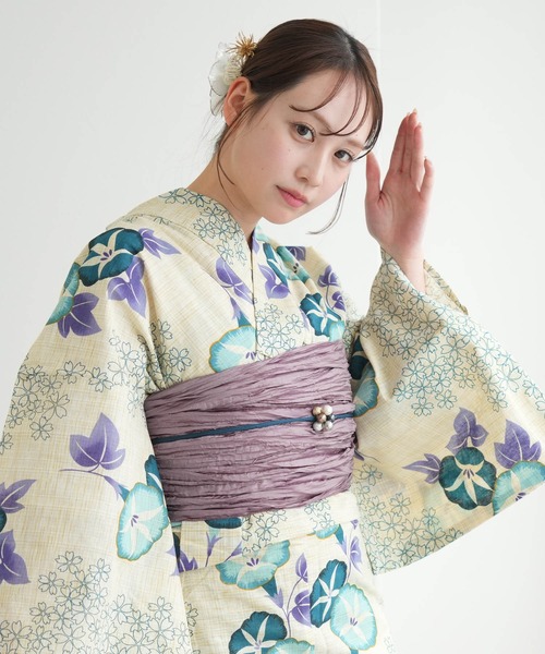 utatane 浴衣 浴衣3点セット 綿麻 水色の朝顔 レディース : ZOZOTOWN